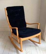 Parker Knoll Florian Rocking Chair w/ Beech Frame, Midnight Blue Velvet Cushions