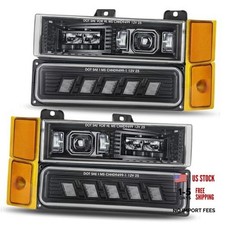 Led Headlights Assembly Fit For Chevy 1994-1999 Ck 1500 2500 With Side Marker