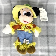 Vintage Scarecrow Mickey Mouse Bean Bag Plush Toy Disney World 8" Fall Autumn