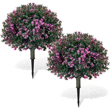 Set of 2 Artificial Topiary Balls Tree 20 Inch Realistic Faux Bush, UV Resist...
