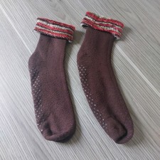 Braune Damen Socken mit gestreiften Bund * Stoppersocken Gr. 39-41