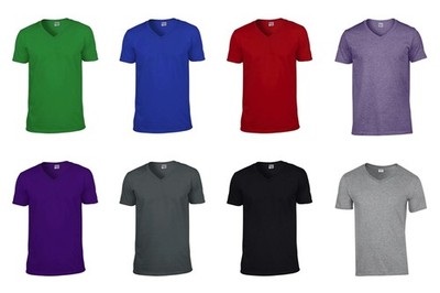 GILDAN Herren Softstyle V-Neck T-Shirt Uni Baumwolle Deluxe S-XXL 64V00 NEU