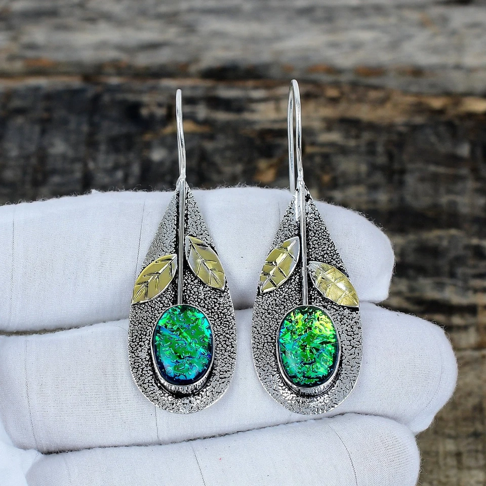 Orecchini In Argento Sterling 925 Con Gemma Opale Triplo Australiano Regalo - Immagine 2 di 4