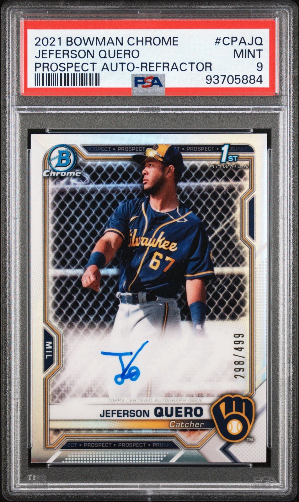 Jeferson Quero 2021 Bowman Chrome 1st Auto RC Refractor #/499 #CPA-JQ PSA 9
