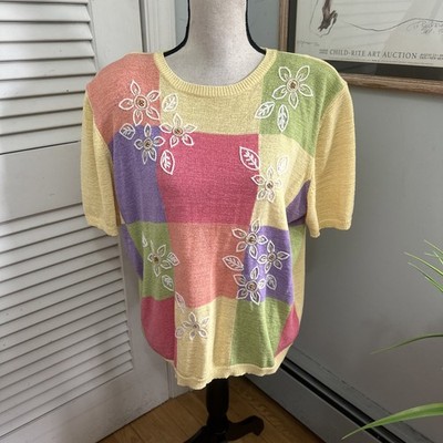 Vintage Alfred Dunner Sweater Womens XL Colorful Embroidered Retro 90s Granny