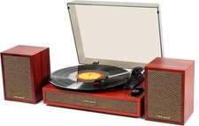 Light Red Vintage Vinyl Record Player Turntable w/ Dual External Speakers Blueto