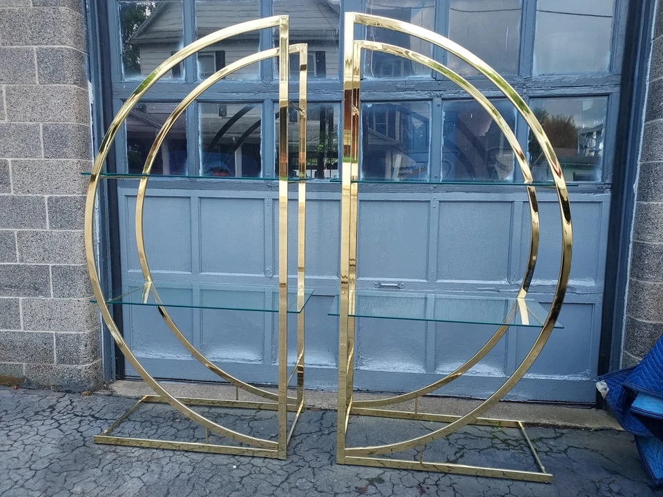 Vintage MILO BAUGHMAN DOUBLE D Brass Etagere MID CENTURY MODERN Shelving Display - Image 2 of 4