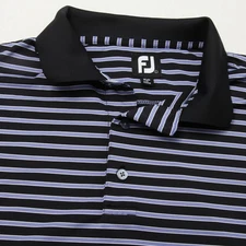 FJ Footjoy Golf Polo Shirt Mens Size L Black Lavender Striped No Logo