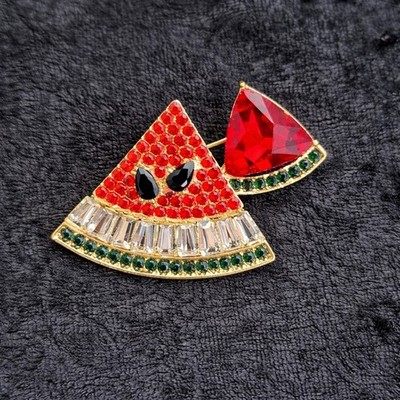 Wassermelone Scheibe Brosche goldfarben Vintage inspiriert Schmuck Geschenk Obst Brosche
