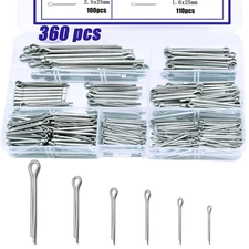 360PCS Cotter Pin Assortment Kit, 6 Sizes 304 Stainless Steel Cotter Pins Set, S