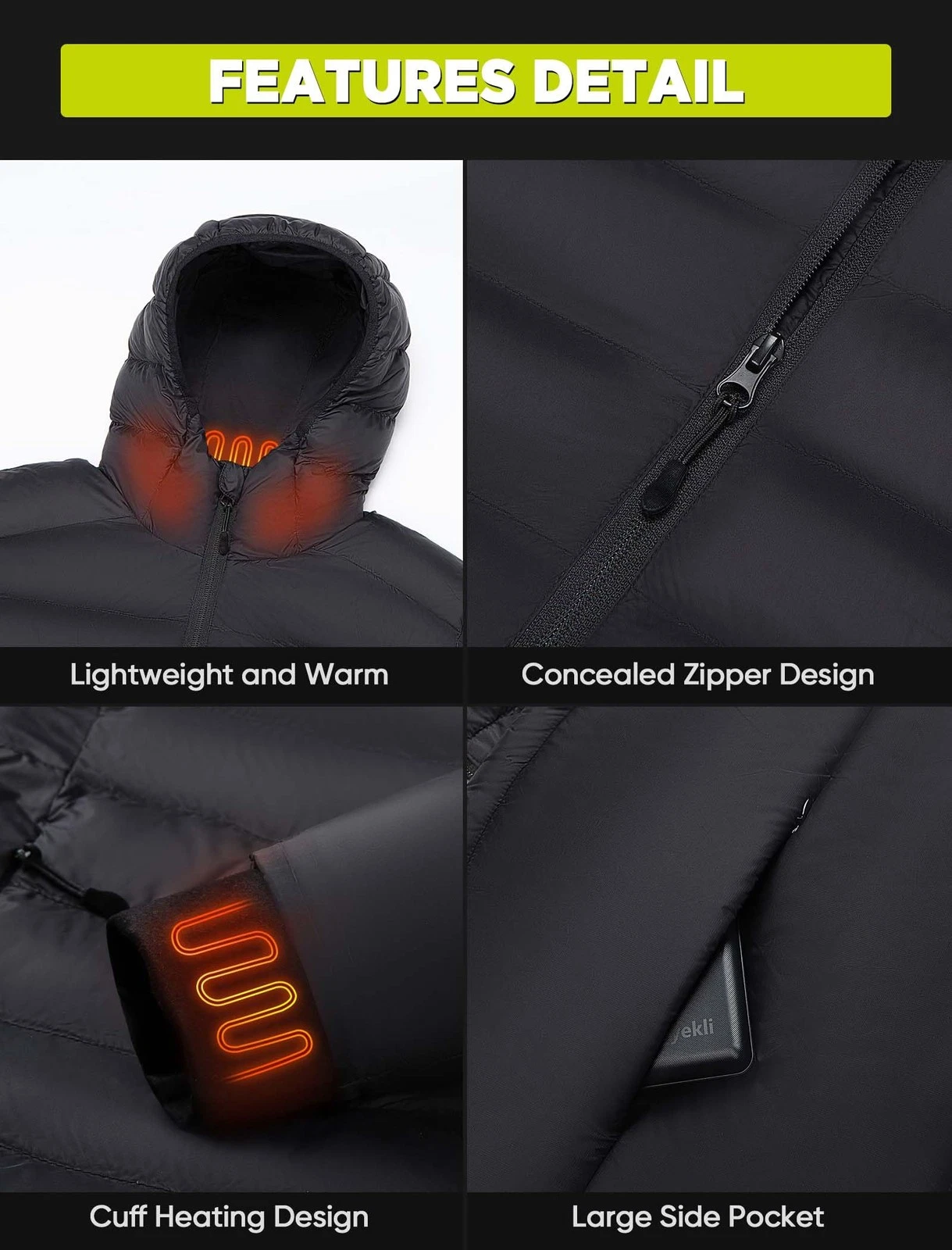 Heated Jacket for Women, Women's Jacket,12V 20000mAh Small, Black