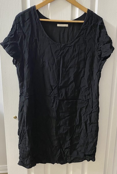 SASS Ladies Black Short-Sleeve Shift Mini Dress Size 14 (AU12)