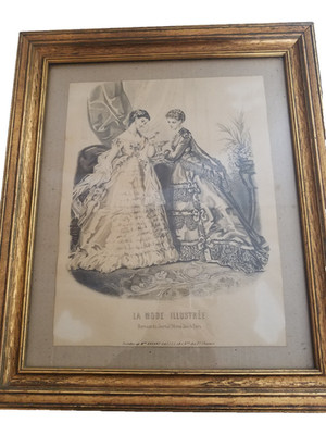 Antique Fashion Print Victorian Ladies La Mode Illustree Paris Framed 3806