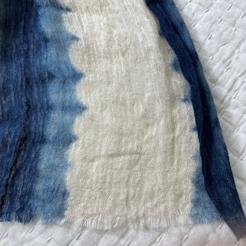 Handwoven Linen Gauze Shibori Indigo Artisan Hand Dyed Neck Scarf NWOT - Picture 4 of 14