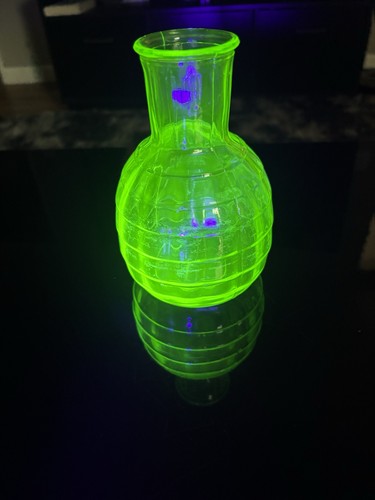 Anchor Hocking Block Optic Tumble Up Bedside Carafe ONLY Uranium Glass GLOWS 6"