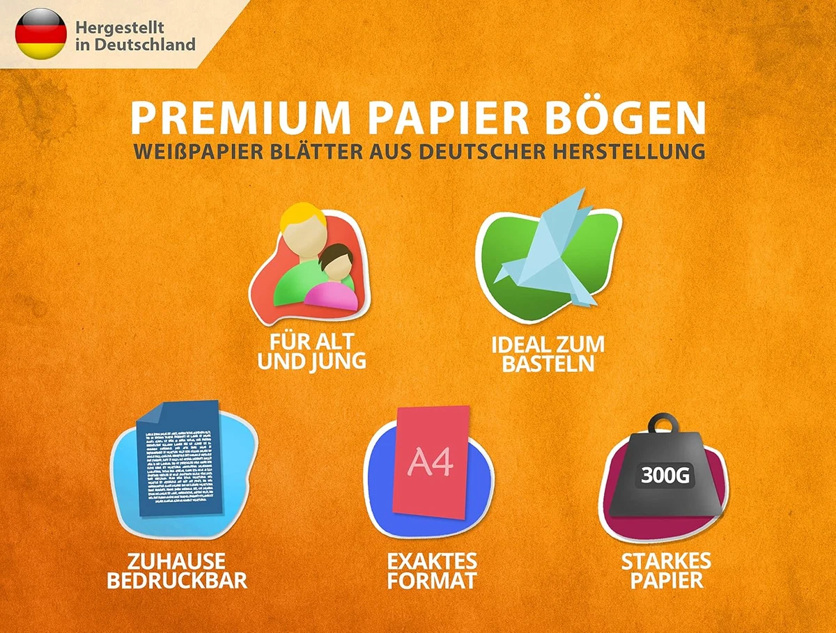 - Papier Blanc - 25 Feuilles A4 - 300 G/M² - Blanc Neige Clair - Mat - Idéal Pou