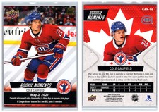 2021-22 Upper Deck Nation Hockey Card Day Rookie Moments #Can-16 Cole Caufield. rookie card picture