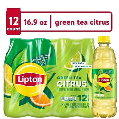 Lipton Iced Green Tea, Citrus Bottled Tea Drink, 16.9 oz, 12 Bottles