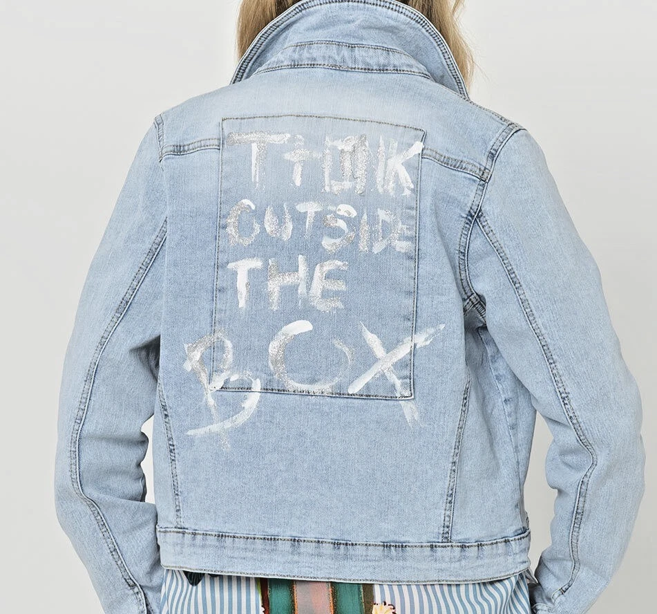 TREDY NEU Gr. 3 XXL 44 46 48 50 Statement Glitzer Denim Stretch JEANS JACKE - Bild 3 von 4