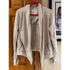 Anthropologie Linen Blend Draped Open Front Jacket Beige Tan Size M Waterfall