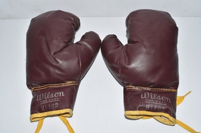 WILSON H1182 LEATHER LACE UP BROWN BOXING GLOVES -VTG 50'S 60'S?   (PXO77)