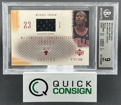MICHAEL JORDAN 2001-02 UD MJ COMEBACK JERSEY GAME USED /100 BGS 9 Q6995