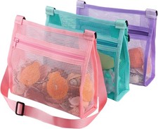 Mesh Beach Bag for Shells Collecting 3 Pack Shell Bags for Beach Sea Shell Bags