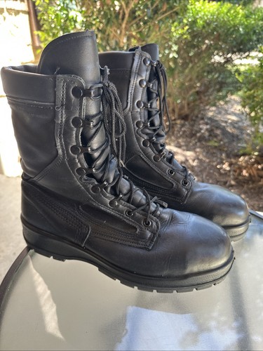 Stivali da combattimento US Military da uomo punta in acciaio 9W 490ST isolati in pelle nera Vibram
