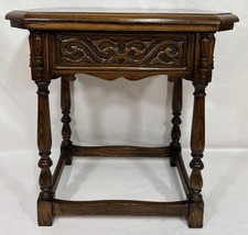 Antique Old Vintage Jacobean English Style Carved Oak Joint Stool Console Table