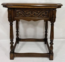 Antique Old Vintage Jacobean English Style Carved Oak Joint Stool Console Table