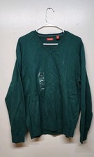IZOD Men's Doubleface Dark Green Sweater NEW Size Large V-Neck Pullover 100 Cot
