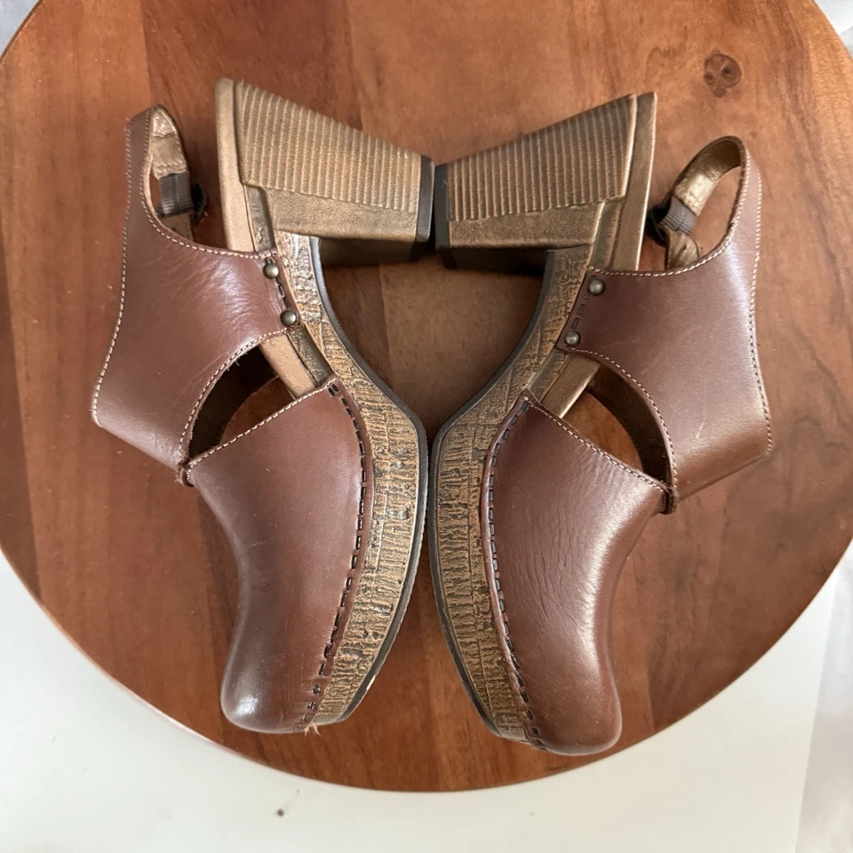 Dansko Riley Slingback Clog 厚底高跟鞋棕色皮革女式 EU 40/US 9.5-10 — 第 4/4 张图片