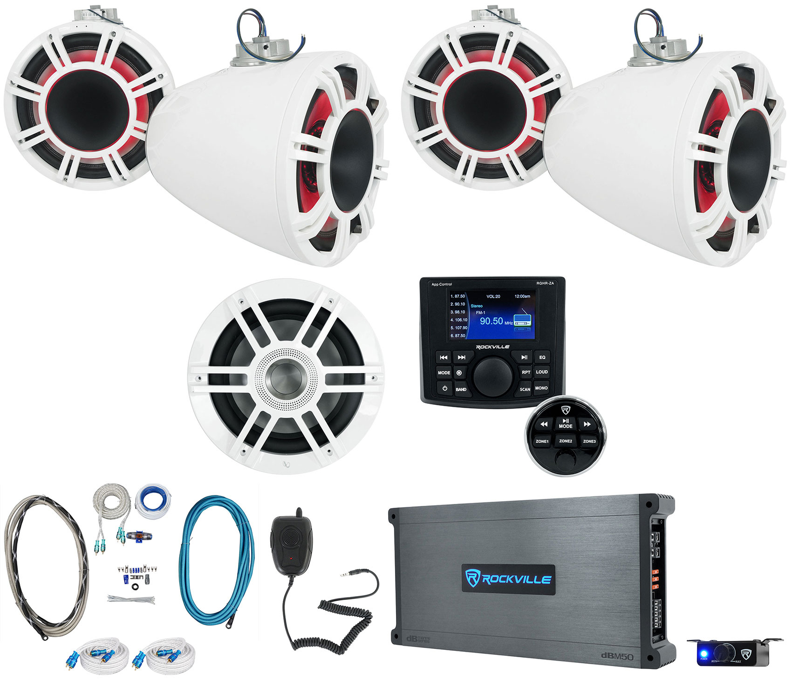 4 KICKER 47KMFC11W 11 Морских башенных динамиков с плоским креплением Infinity Sub Усилитель Стерео 432890₽