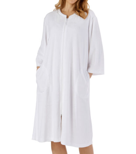 Slenderella Zip Up Ladies Floral Embossed Dressing Gown Soft Fleece Bathrobe - Picture 58 of 69