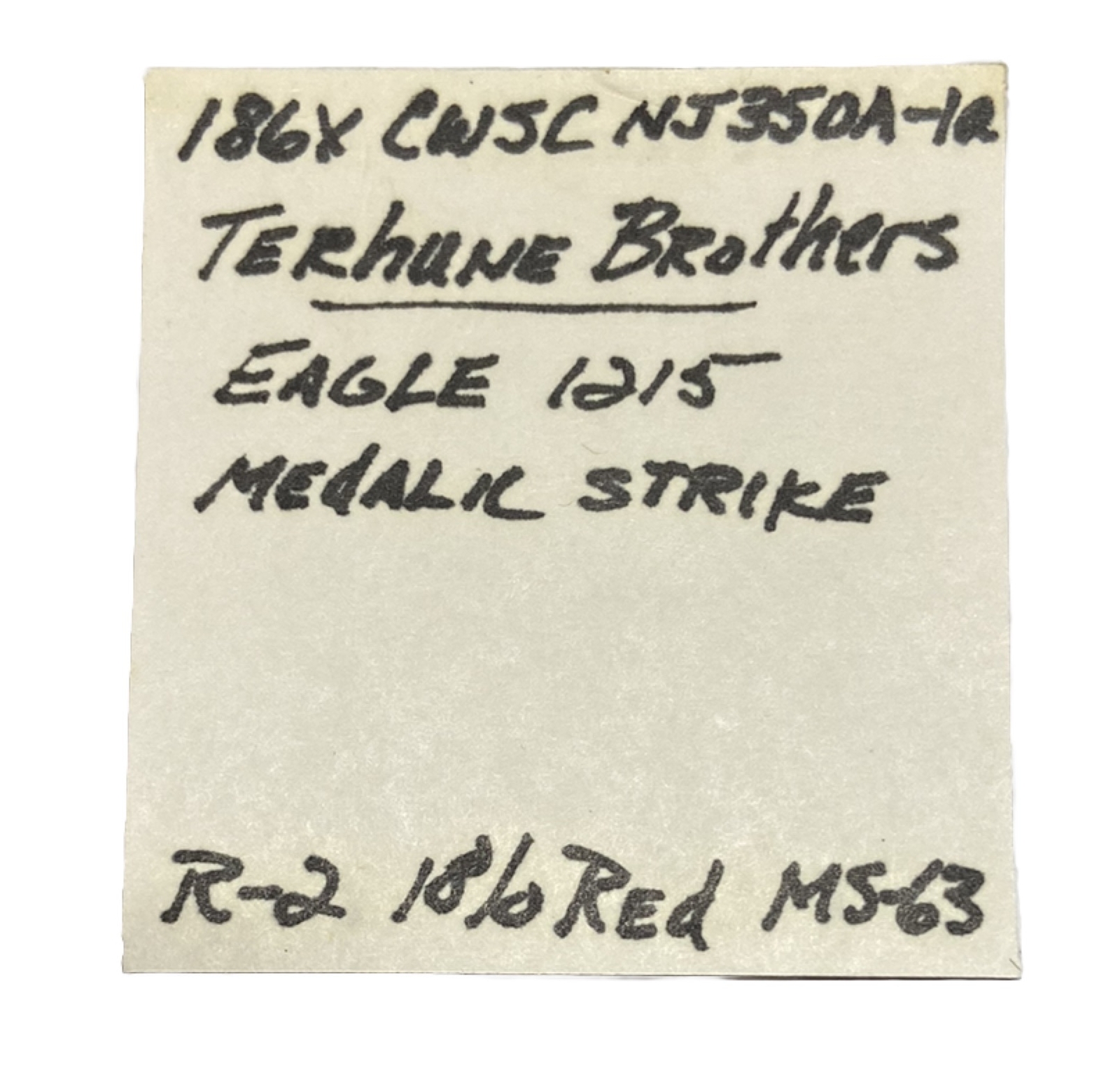 186X Civil War Store Card Token / Terhune Brothers Hardware / Jersey