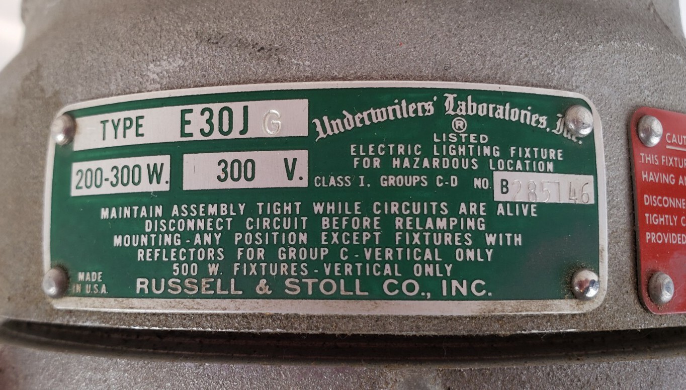 Vintage Industrial Russell & Stoll Explosion Proof Caged Light Fixture Maritime