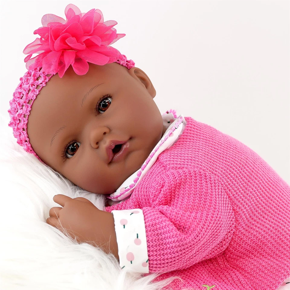 20" Black Baby Doll Reborn Ethnic Girl Realistic Outfit & Accessory BiBi Doll - Image 2 of 4