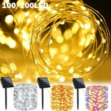 LED Solar Lichterkette Lichtschlauch 50-200 LEDs Kupferdraht Party Garten 8-Mode