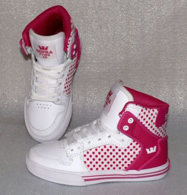 Supra Vaiders S11210K Leder Junior Schuhe Freizeit Sneaker EU 36 US4 Rosa Weiß