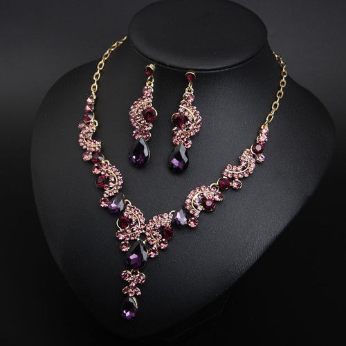 Bridal Wedding Accessory Women Crystal Necklace Earring Jewelry Set Choker Gifts - Picture 6 of 45