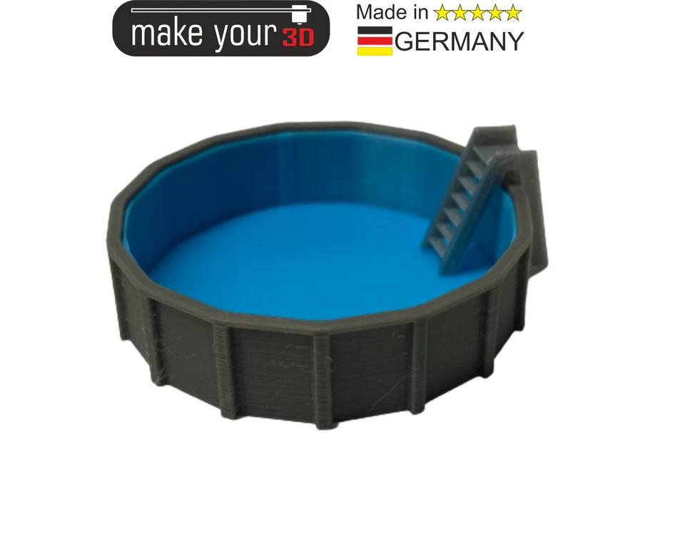MAKEYOUR3D H0 Pool Set 1:87 Schwimmbecken / Pool mit Leiter Frame Pool Graphite