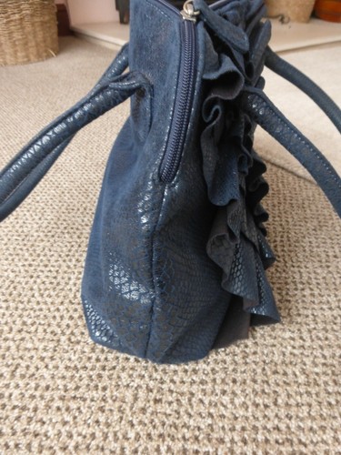 Navy Blue Per Una M&S Tote Shoulder Bag Handbag Animal print Ruffles - Picture 3 of 8
