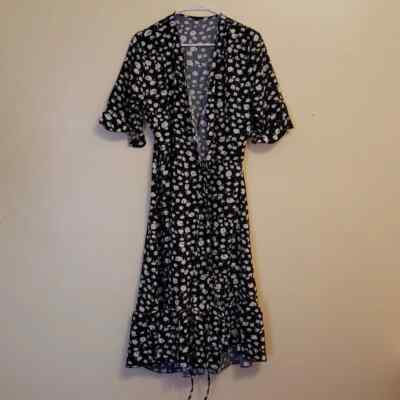 Women's Black & White Summer Tunic Dress Casual Mini Boho Ruffle Swing Dress