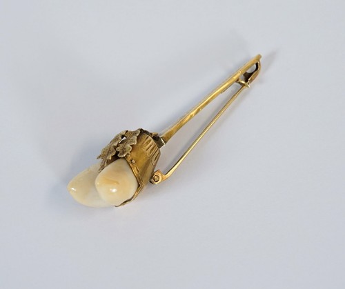 edle Anstecknadel 585 Grandelschmuck Gelbgold Hirschgrandeln Vintage 60er Jahre - Picture 9 of 9