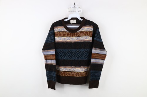 Vtg 70s Streetwear Boys Medium Rainbow Fair Isle Knit Crewneck Sweater Acrylic