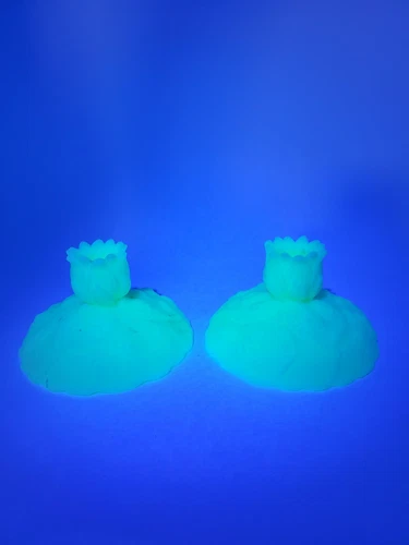 Pair Vintage FENTON Yellow Satin Custard Glass CANDLE HOLDERS Water Lily Flower