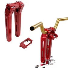 10" Tall 1.0" Handlebar Red Risers Clamp for Harley Softail FL FX Dyna Road King