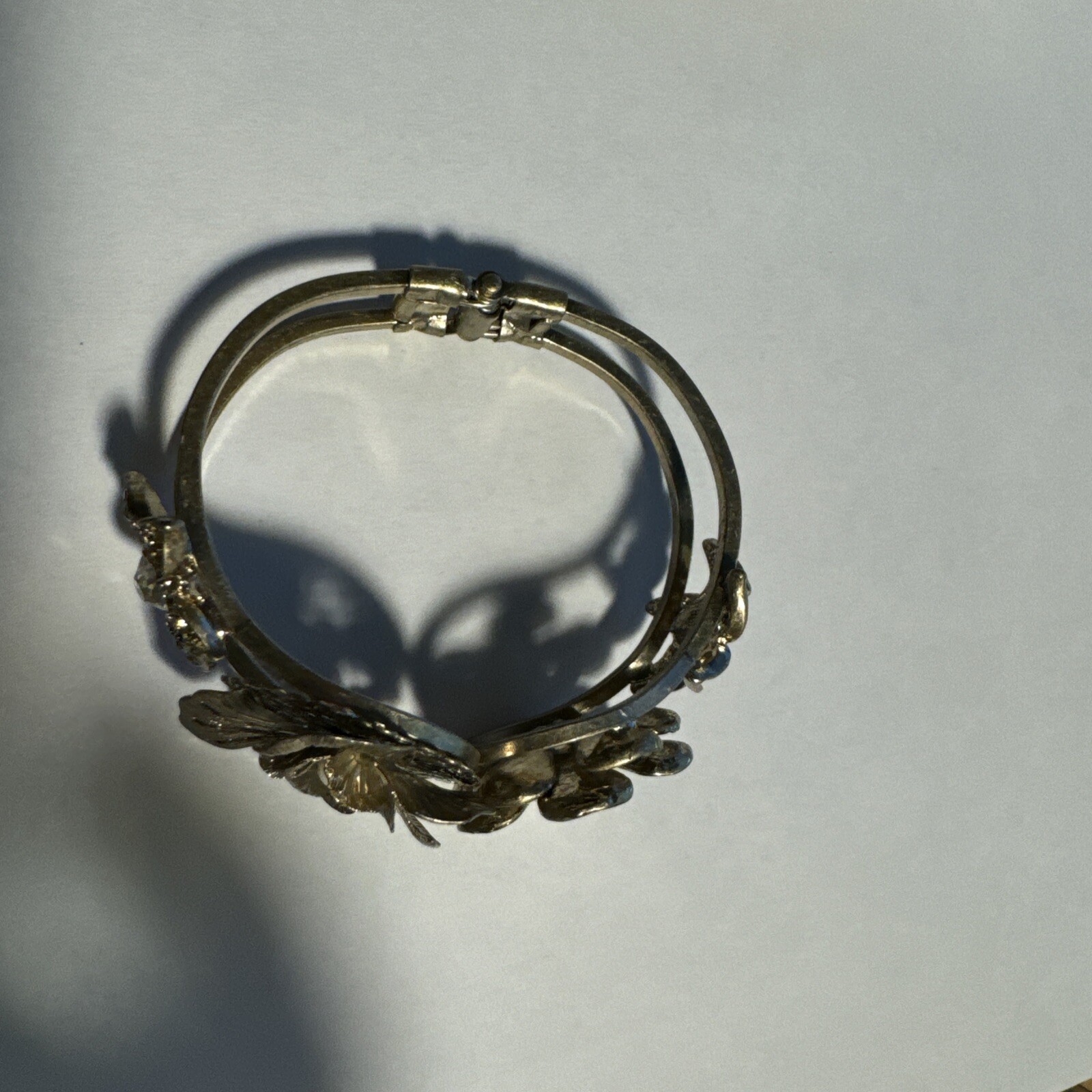 Statement Gold Flower Hinged Bangle Bracelet Crys… - image 5