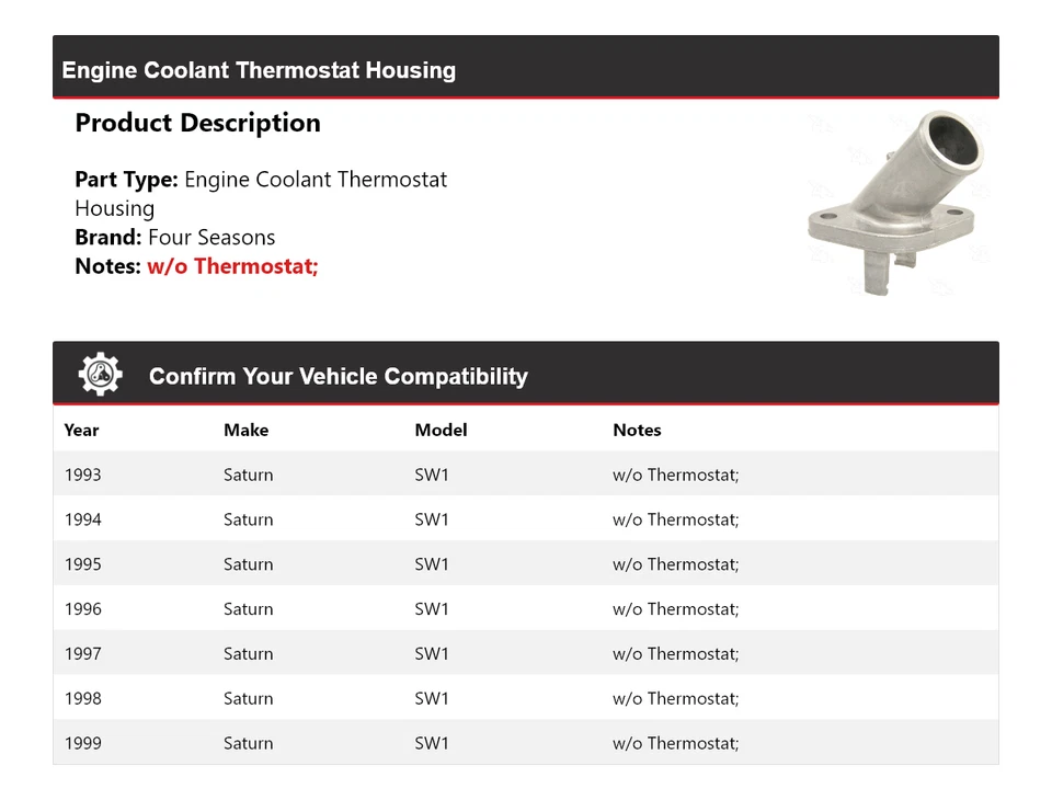 Carcasa termostato refrigerante motor Saturn SW1 1993-1999 4 estaciones 1994 1995 Foto 2 de 4