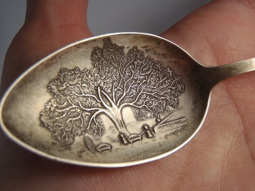 Antique Evangeline Louisiana Oak Tree Benches Sterling Souvenir Spoon 5 5/8" - Picture 20 of 20